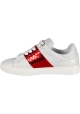 Barbara Bui sneakers basse da donna in pelle bianca con fascia laterale pitonata rossa