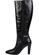 Saint Laurent Stivali al ginocchio con tacco da donna in pelle nera con cerniera laterale