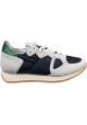 Philippe Model Sneakers basse da donna in pelle scamosciata grigia e tessuto blu con dettaglio verde