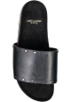 Saint Laurent Sandali bassi slip-on da donna in pelle nera con marchio ricamato sulla fascia