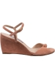 Stuart Weitzman Sandali con zeppa da donna in pelle scamosciata rosa cipria cinturino alla caviglia