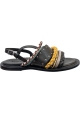 Sartore Sandali bassi da donna in pelle nera e corda intrecciata multicolore chiusura con fibbia