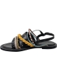 Sartore Sandali bassi da donna in pelle nera e corda intrecciata multicolore chiusura con fibbia