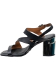 Clergerie Sandali con tacco alto in metallo da donna in pelle nera chiusura con fibbia
