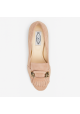 Tod's Decoltè con tacco basso da donna in pelle di camoscio beige con morsetto e frangia