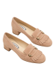 Tod's Decoltè con tacco basso da donna in pelle di camoscio beige con morsetto e frangia