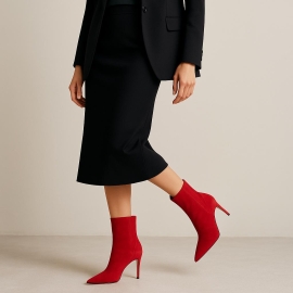 Aquazzura Stivaletti al polpaccio donna in pelle Scamosciata rosso con tacco a spillo