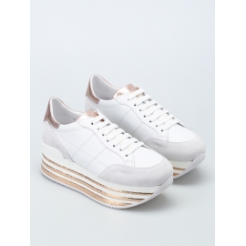 Sneakers zeppa Hogan in pelle e camoscio bianco