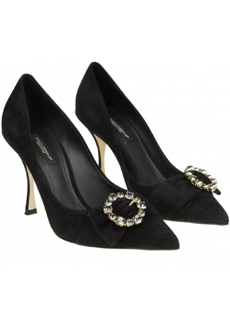 Dolce Gabbana Decolte con tacchi da donna in pelle nera con zirconi Italian Boutique