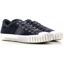 Philippe Model Sneakers donna in pelle blu scamosciata con suola bianca