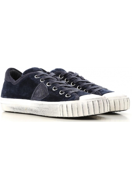 Philippe Model Sneakers donna in pelle blu scamosciata con suola bianca