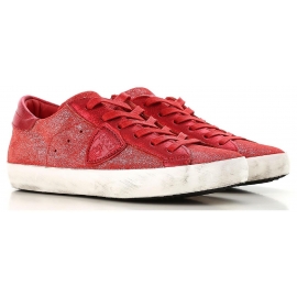 Philippe Model Sneakers donna in pelle rossa scamosciata con suola bianca