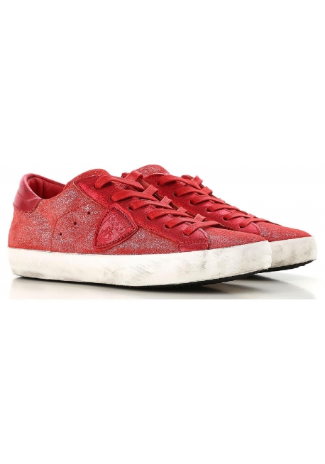 Philippe Model Sneakers donna in pelle rossa scamosciata con suola bianca