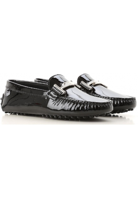 Tod's Mocassini donna in pelle verniciata nera con morsetto in metallo