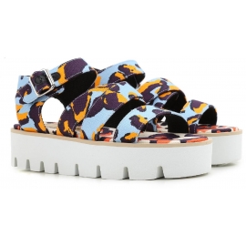 Sandali zeppe MSGM in tessuto multicolore