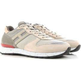 Sneakers basse Hogan uomo in pelle e tessuto beige