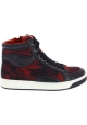 Prada Sneakers alte da donna con stampa mimetica in pelle tessuto rosso/nero