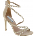 Steve Madden Sandali con tacco alto con perline da donna in tessuto cipria