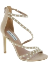 Steve Madden Sandali con tacco alto con perline da donna in tessuto cipria